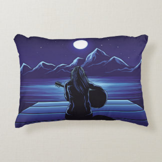 Almofada Decorativa Girl playing guitar of the night guitar,girl,sky,a
