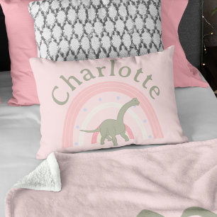 Almofada Decorativa Girls Dinossaur Rainbow Pink Bedroom Personalizado