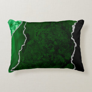 Almofada Decorativa Glitter de Prata Glamorosa Marble Floresta Verde