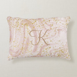 Almofada Decorativa Glitter Dourado do Mármaco branco e rosa monograma