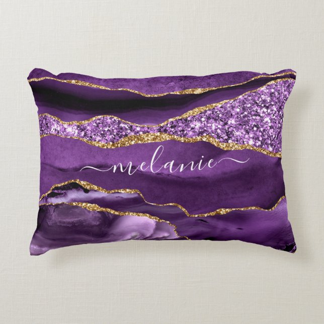 Almofada Decorativa Glitter Dourado Roxo Personalize seu Travesseiro d (Frente)