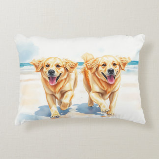 Almofada Decorativa Golden Retrievers Alegres na Praia – Aquarela