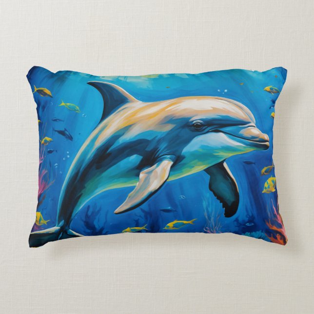 Almofada Decorativa Golfinho de Pintura de Petróleo (Frente)