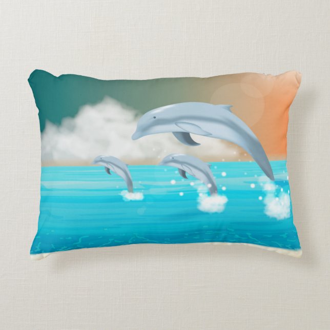 Almofada Decorativa golfinhos respirando no oceano (Frente)