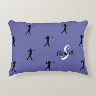 Almofada Decorativa Golfista Padrão Monograma Esportes Golfe Periwinkl