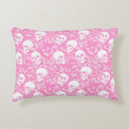 Almofada Decorativa Gótico feminino punk caveiras rosa & folhagem Hall