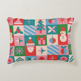 Almofada Decorativa Grade Colorido de Natal com Ícones de Feriado