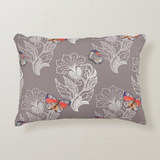 Almofada Decorativa Gráfico de flores e borboletas, aquarela, padrão 
