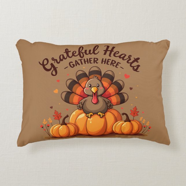 Almofada Decorativa Grateful Hearts Thanksgiving Turkey (Frente)