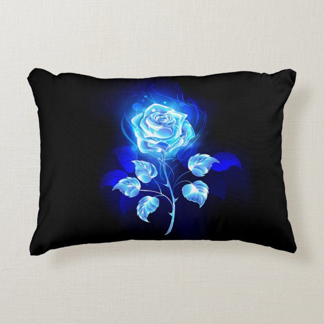 Almofada Decorativa Gravação de Rosa Azul (Frente)