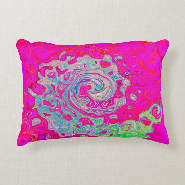 Almofada Decorativa Groovy Abstrato Teal Blue e Red Swirl (Frente)