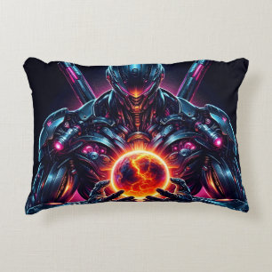 Almofada Decorativa Guardião Cibernético Cósmico Abstrato Robô Futuris