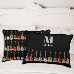 Almofada Decorativa Guitarras Coloridas Personalizadas a Preto