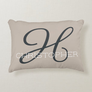 Almofada Decorativa H Nome Personalizado Inicial Bege Neutro