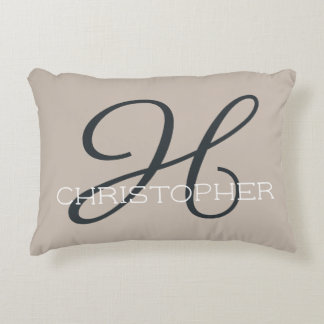Almofada Decorativa H Nome Personalizado Inicial Bege Neutro