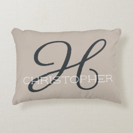 Almofada Decorativa H Nome Personalizado Inicial Bege Taupe Neutro