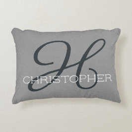 Almofada Decorativa H Nome Personalizado Inicial Preto Branco Cinza