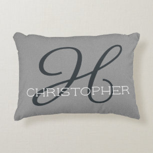 Almofada Decorativa H Nome Personalizado Inicial Preto Branco Cinza