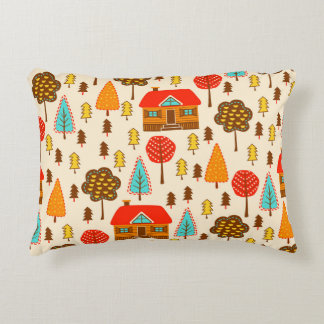 Almofada Decorativa Habitações, Floresta Vintage, Padrão Sem Costura
