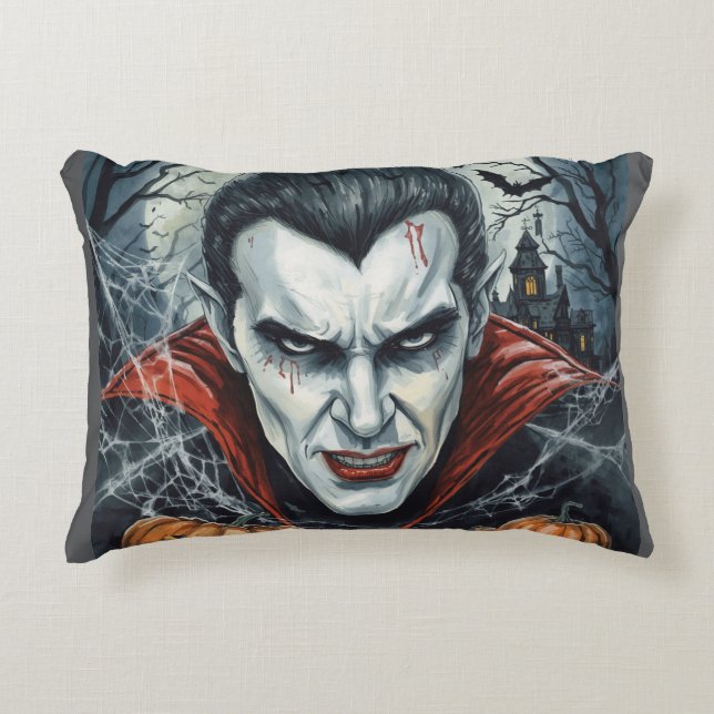 Almofada Decorativa Halloween, Vampiro Sedento, Campo de Abóboras (Frente)