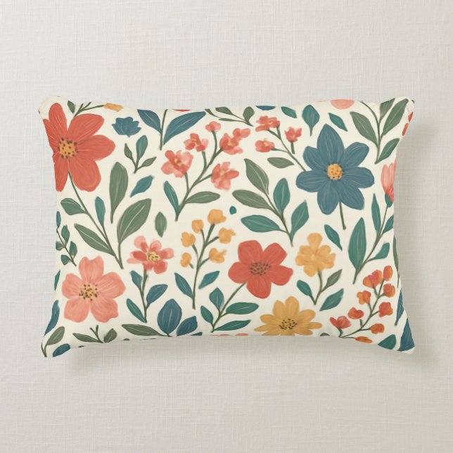 Almofada Decorativa Hand-Painted Floral Pattern – Modern Botanical  (Frente)