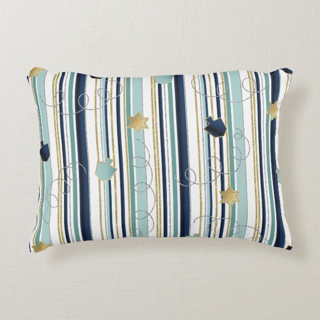 Almofada Decorativa Hanukkah Travesseiro Dreidels N Stars (Frente)