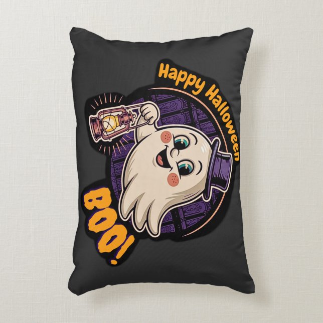 Almofada Decorativa Happy Halloween Ghost – Cute Boo Lantern Spirit 👻 (Frente(Vertical))