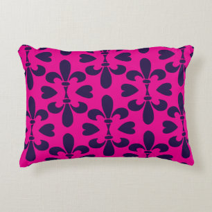 Almofada Decorativa Heráldico Elegante Fleur-de-Lys Azul Rosa Padrão