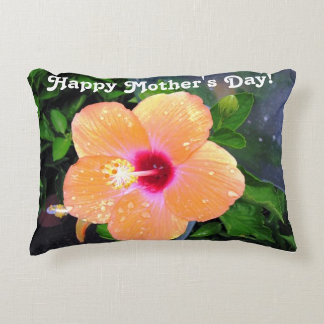 Almofada Decorativa Hibisco Laranja Feliz Dia das Mães (Frente)