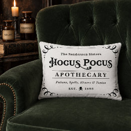 Almofada Decorativa Hocus Pocus Apothecaria Preto e Branco Halloween