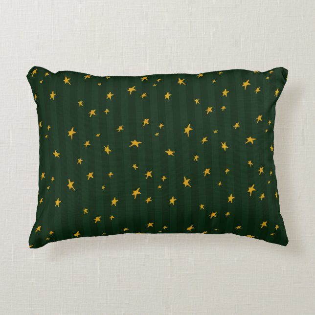 Almofada Decorativa Holiday Green Yellow Stripe Star Christmas  (Frente)