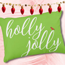 Almofada Decorativa Holly Jolly Verde limão White Script Vermelho de N