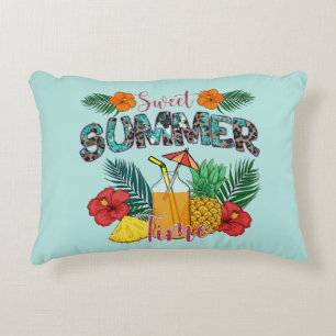 Almofada Decorativa Hora de Verão Doce Frutas Tropicais e Florais