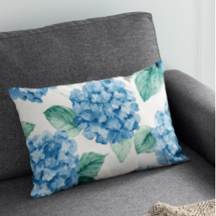 Almofada Decorativa Hortênsia Azuis Floral Aquarela Botânica Florações