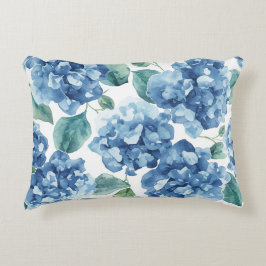 Almofada Decorativa Hortênsia Blues | Padrão de Flor de Aquarela em Fl