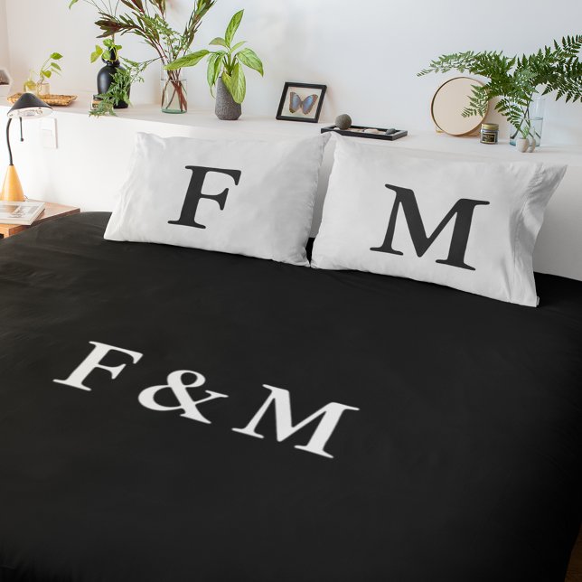 Almofada Decorativa Hotel Monogramas Chic Reversible Black & White (Criador carregado)