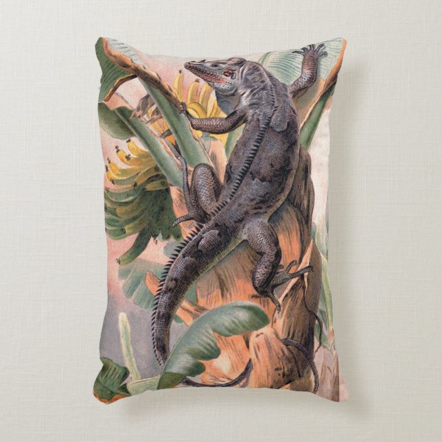 Almofada Decorativa Iguana Negra Tropical, Animais Selvagens de Réptil (Frente(Vertical))