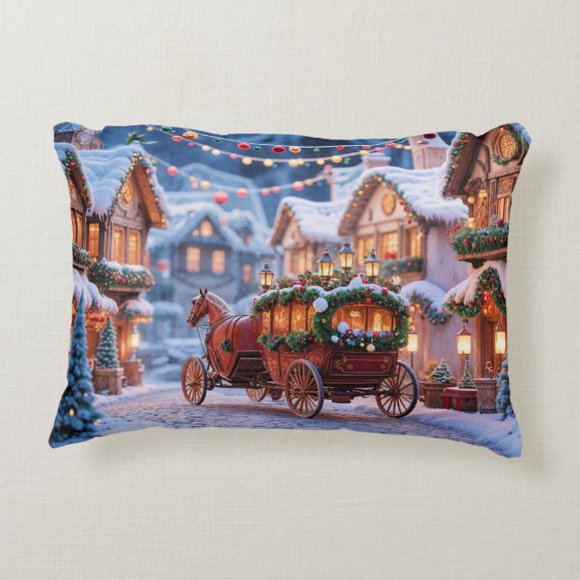 Almofada Decorativa Ilustração da aldeia de Natal (Verso)