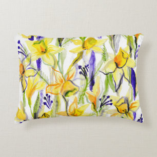 Almofada Decorativa Ilustração de Aquarela de Daffodils Amarelos