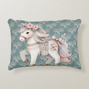 Almofada Decorativa Ilustração de Fantasia de Cavalo Pastel Floral