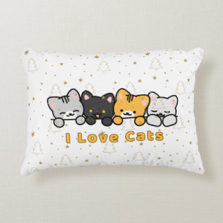 Almofada Decorativa Ilustração de Gato Fofo Eu Amo Gatos Desenho Kawai
