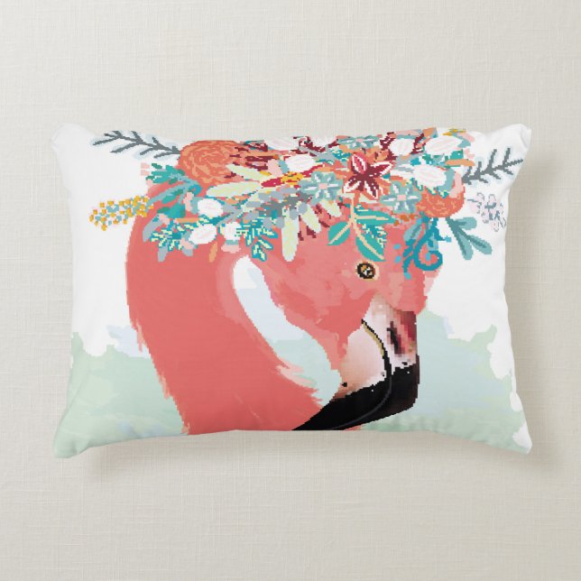 Almofada Decorativa Ilustração de moda com flamingoflami rosa desenhad (Frente)