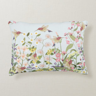 Almofada Decorativa Ilustração de Vintagem de Jardim Floral de Humming