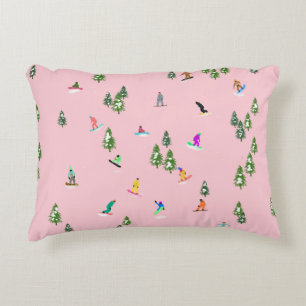 Almofada Decorativa Ilustração rosa de Snowboarders