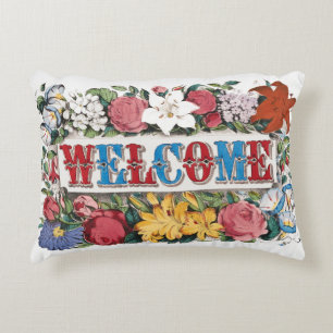 Almofada Decorativa Ilustração Vintage BEM-VINDO com Flores