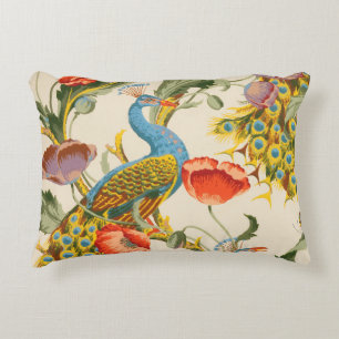 Almofada Decorativa Ilustrações de Peacock e Poppies Vintage