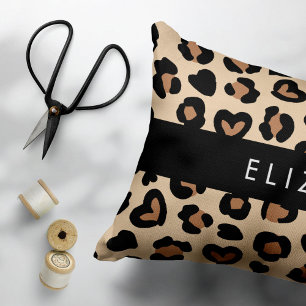 Almofada Decorativa Impressão Animal, Leopardo Marrom, Corações, Seu N