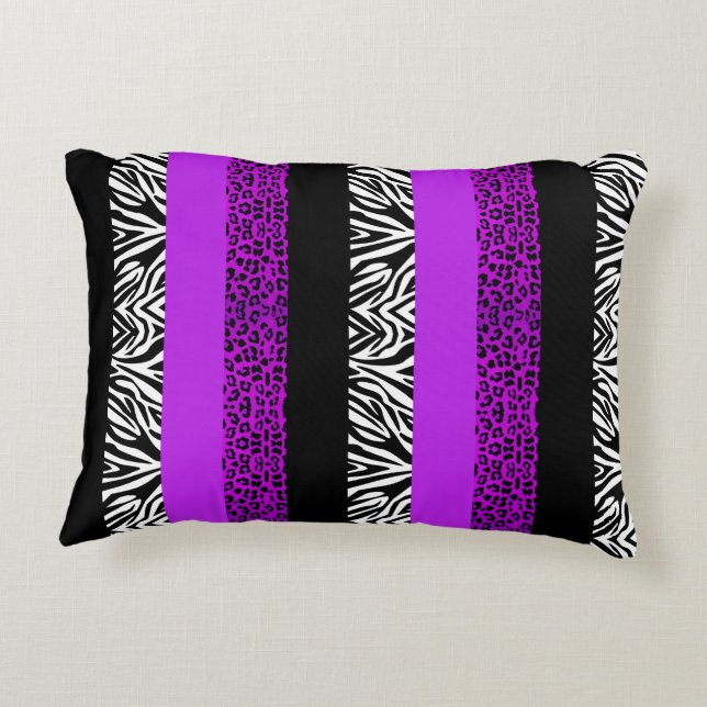 Almofada Decorativa Impressão animal roxo do leopardo e da zebra (Verso)