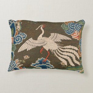 Almofada Decorativa Impressão de bordado em seda de pássaro branco chi