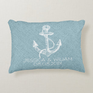 Almofada Decorativa Impressão de linha azul e âncora de boi branco